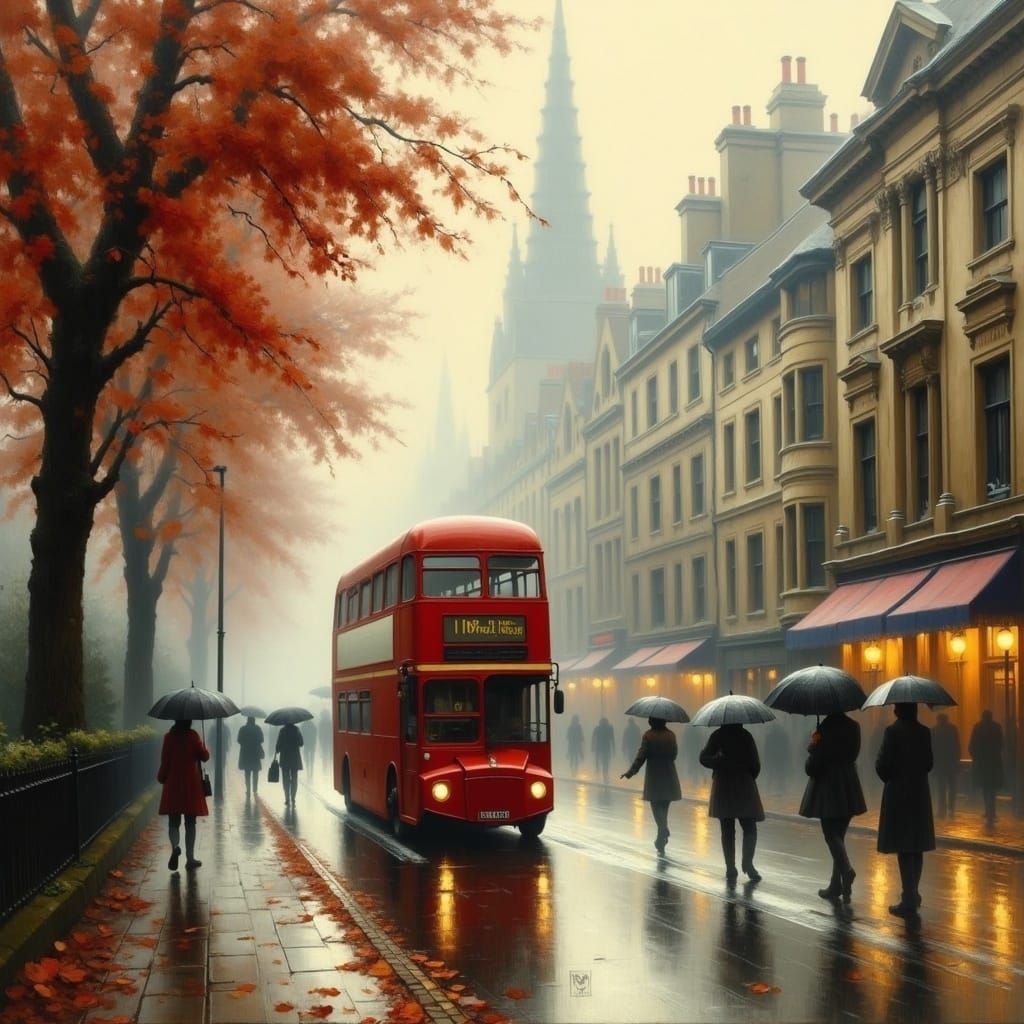 Autumn in London: Impressionistic Street Scene