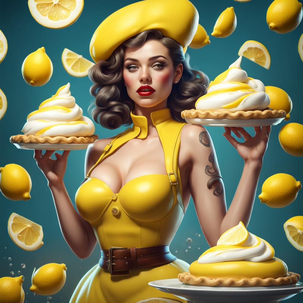 Lemon Meringue Pie Pinup Girl: Hyperrealistic Art