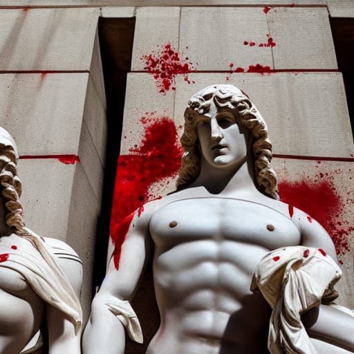 Blood-Soaked Greek Statues: A Dramatic Visual