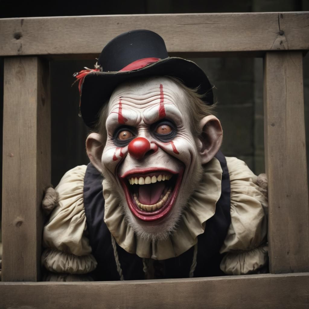 Zombie Monkey Pilgrim Clown in the Stocks