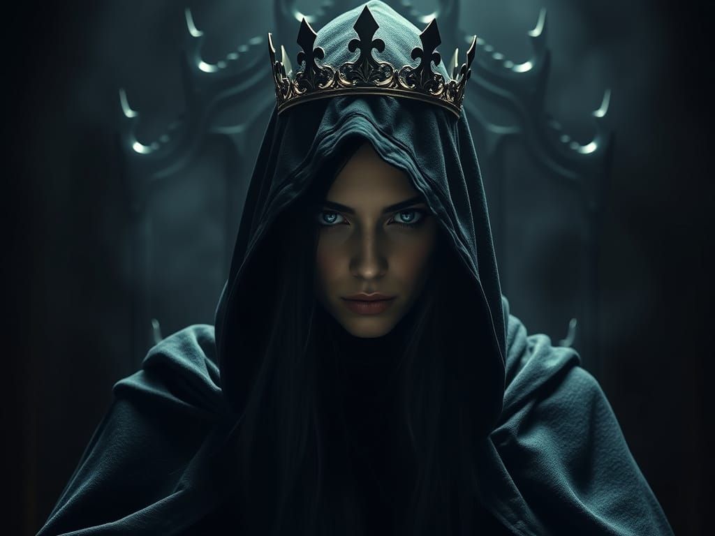 Majestic Shadow Figure on Throne in Dark Colors