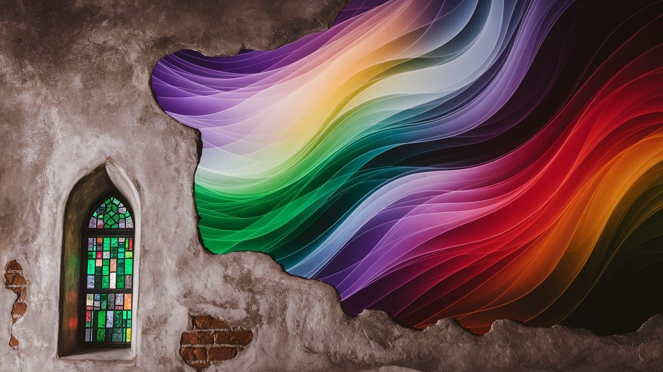 Abstract Fresco on Monastery Wall in Stained Glass Style