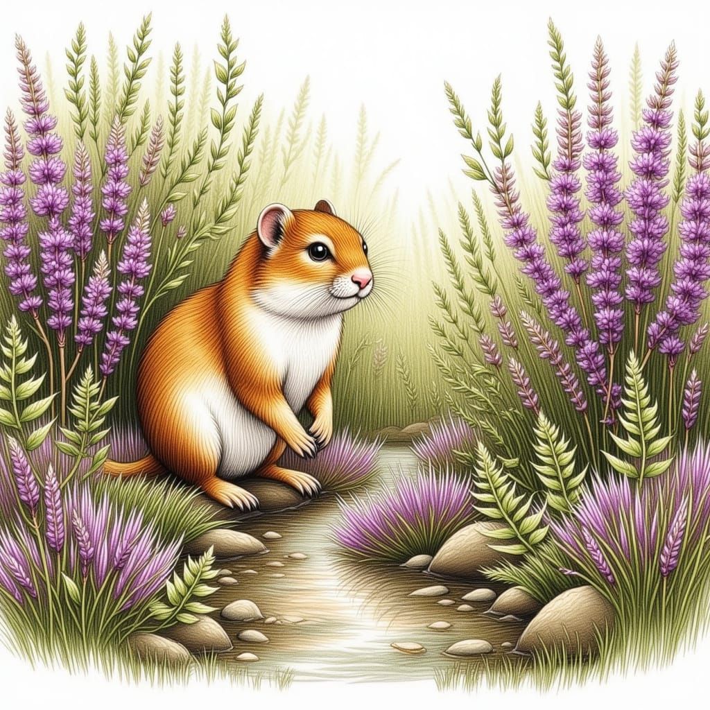 Stoat in Heathlands: A Whimsical Pencil Sketch