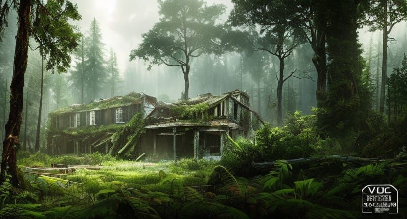 Overgrown Building: Nature's Reclamation in Digital Art