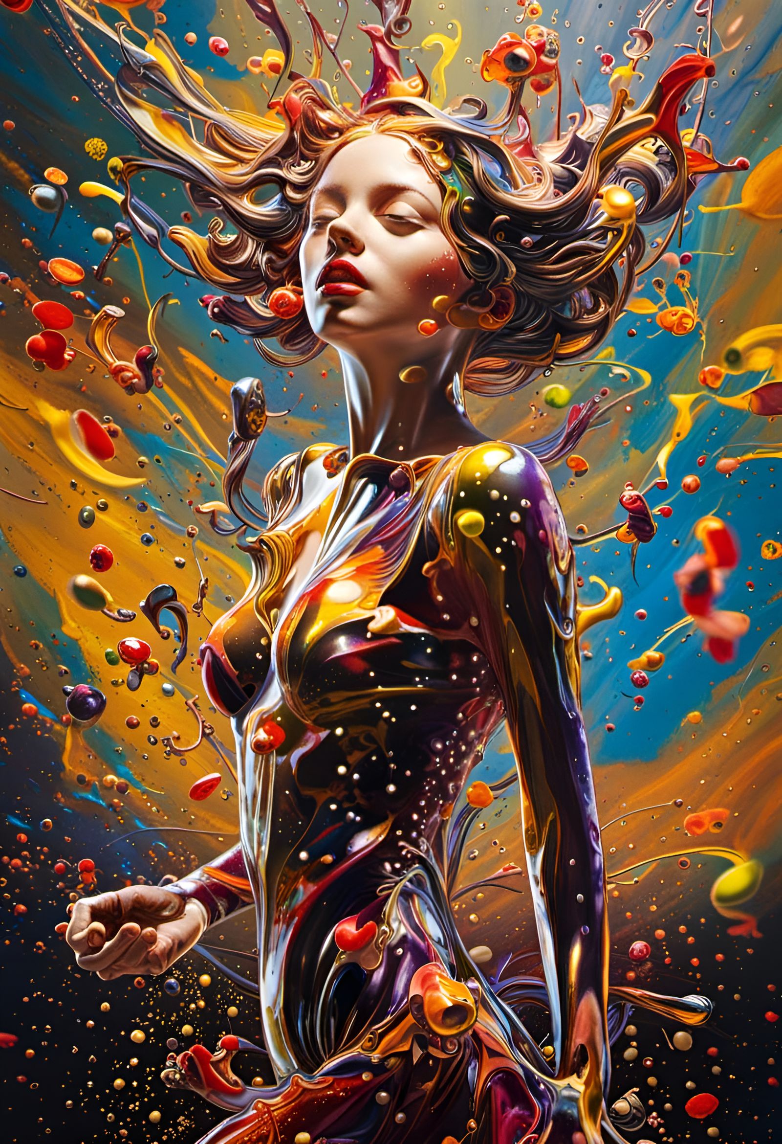 Illuminated Flower Pixie in Abstract Expressionist Style