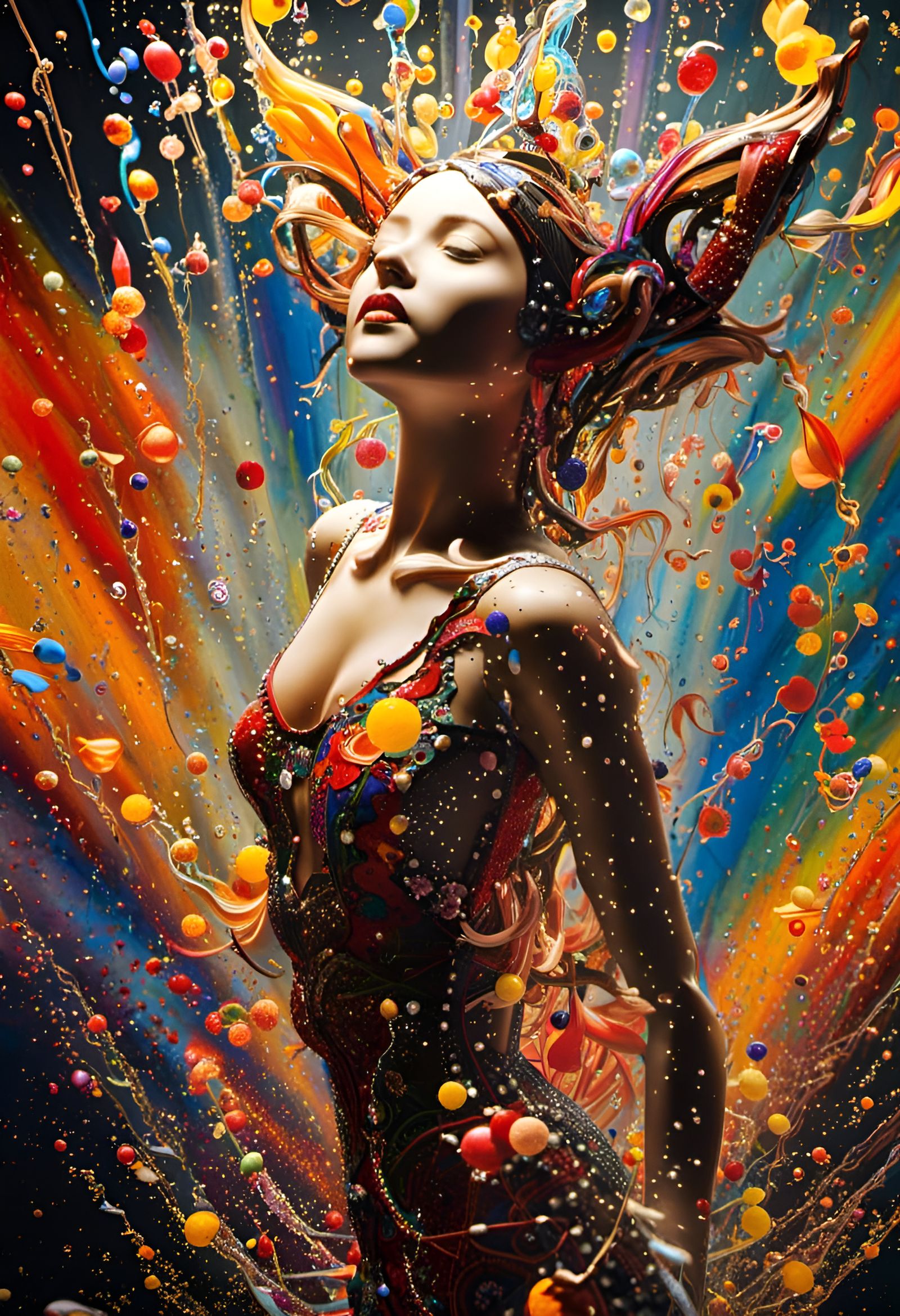 Illuminated Flower Pixie in Abstract Expressionist Style