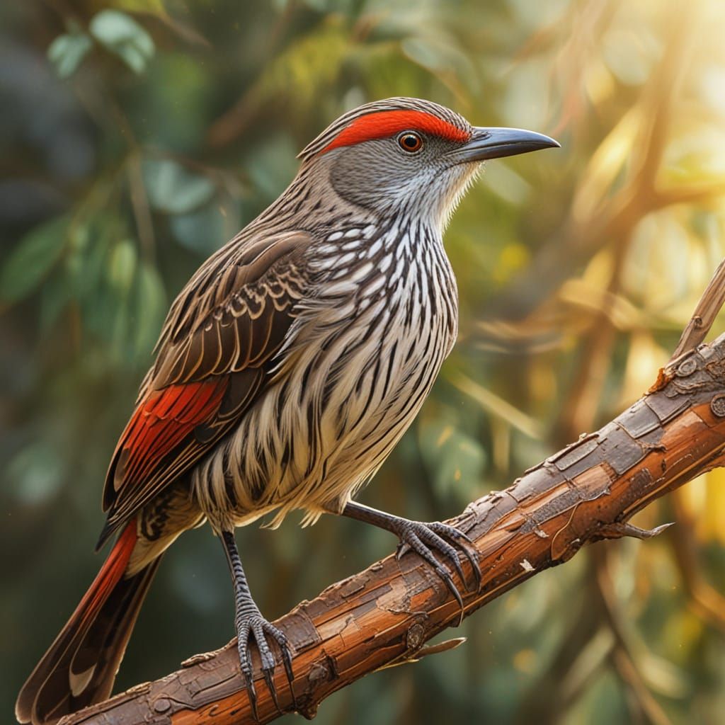 Red Wattlebird in Dynamic Futurist Painting Style