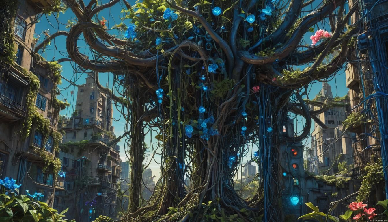 Surreal Cityscape Dominated by Nature in Dreamlike Sci-Fi Ar...