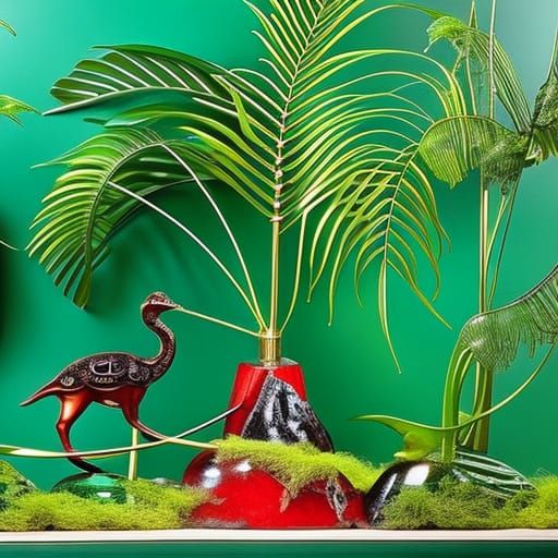 Surreal Green Jungle with Murano Glass in Ernst Style