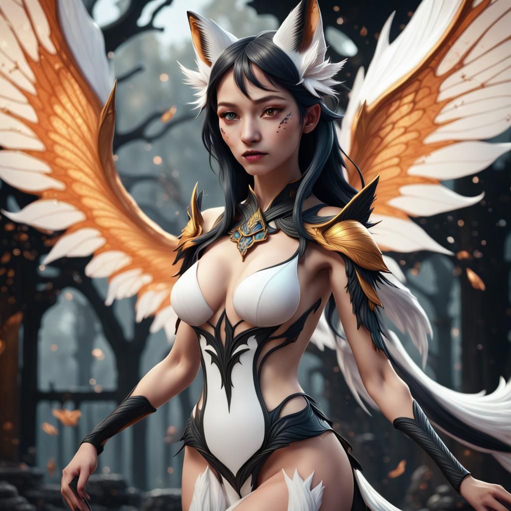 Female Kitsune with Fairy Wings, Fantasy Concept Art