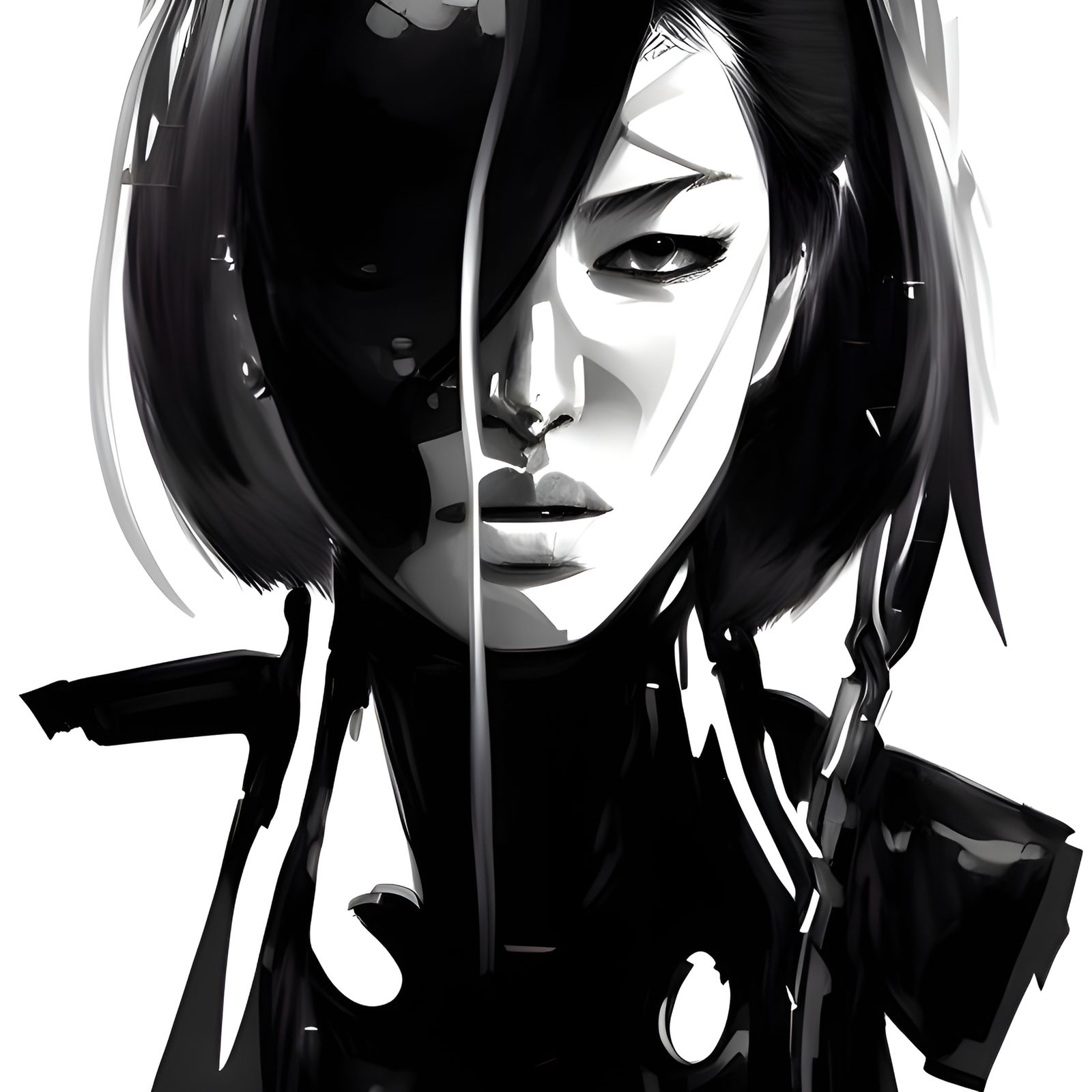 Badass Anime Girl in Combat Suit, Digital Ink Painting