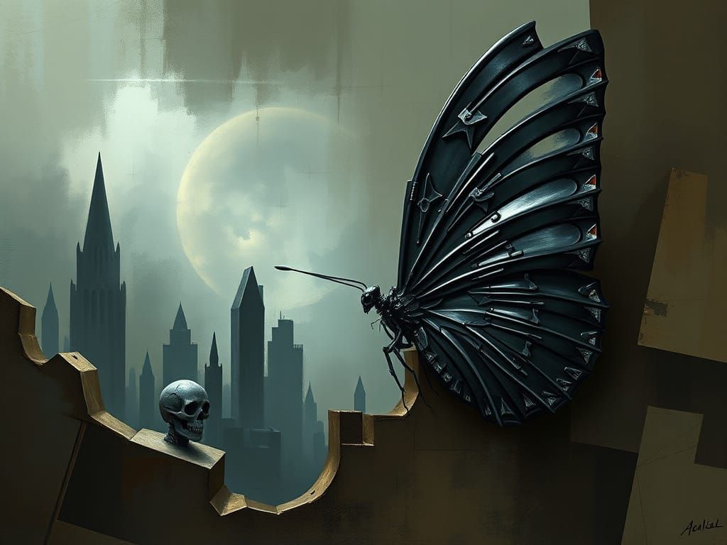 Biomechanical Butterfly in Cubist Style