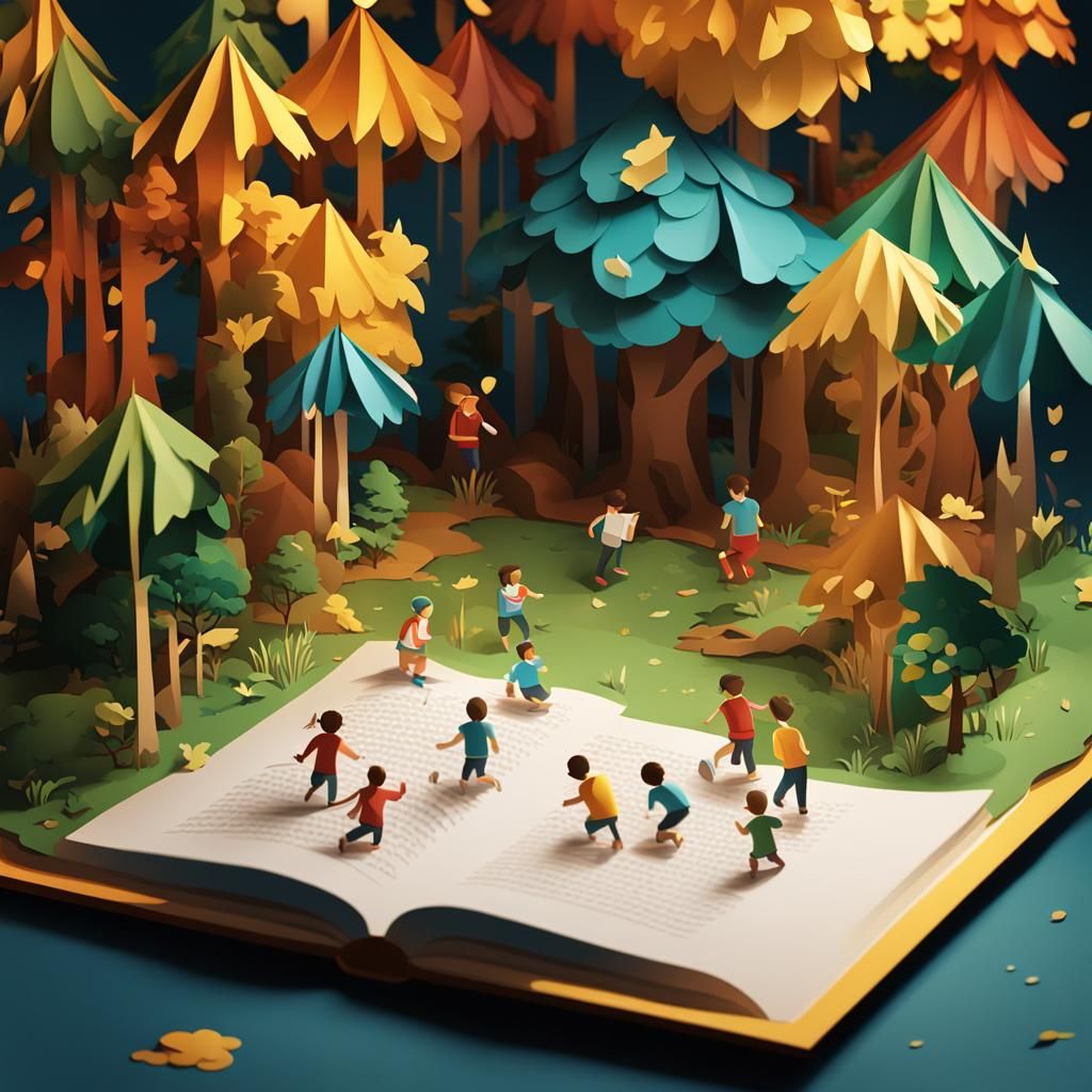 Children Playing: 3D Paper Cut Isometric Art