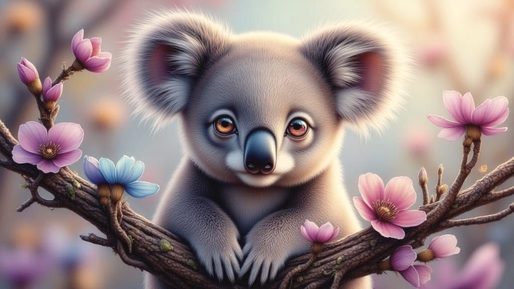 Kaleidoscope-Eyed Koala: Surreal Airbrushed Portrait