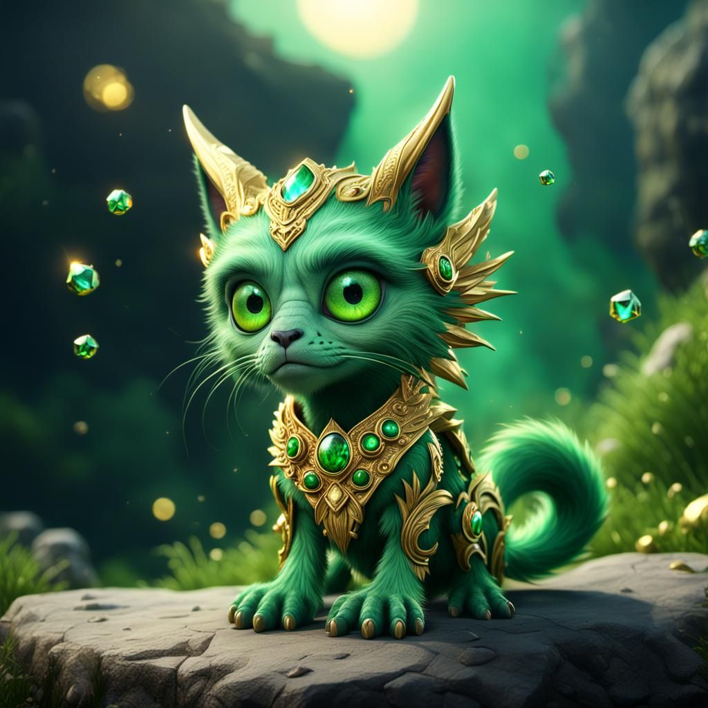 furry Magical alien fantastic full body critter big green ey...