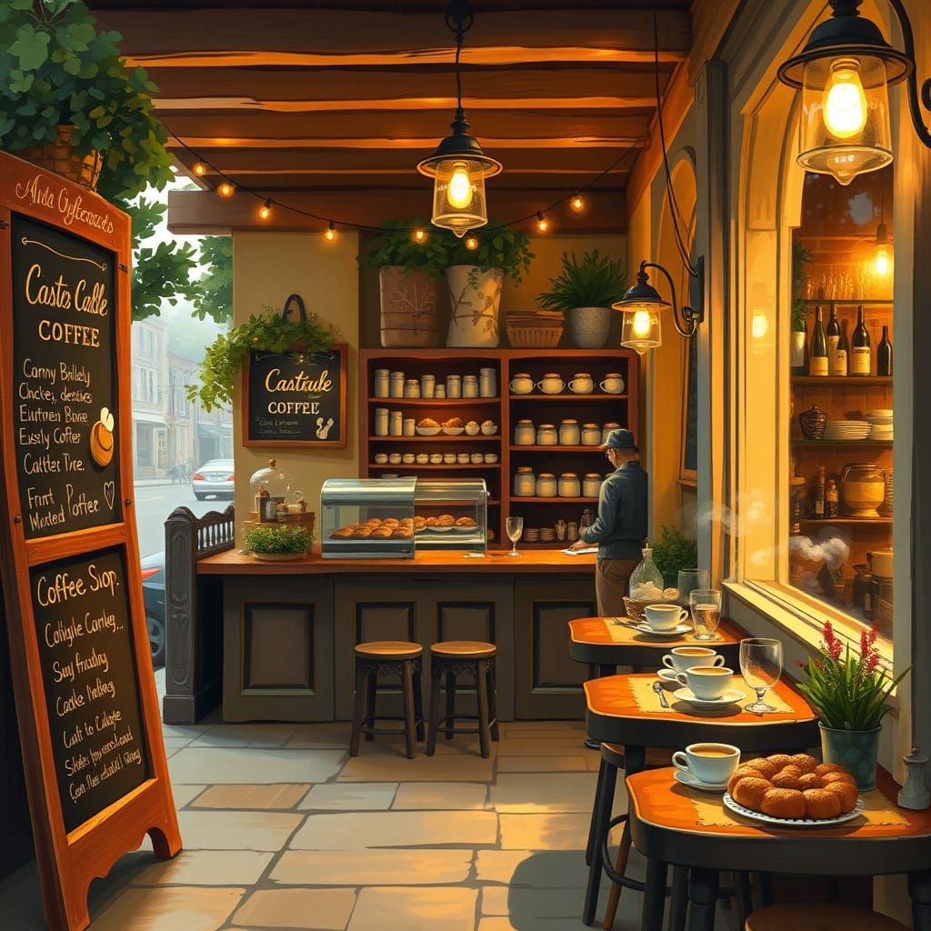 Charming Coffee Shop in Warm Golden Light