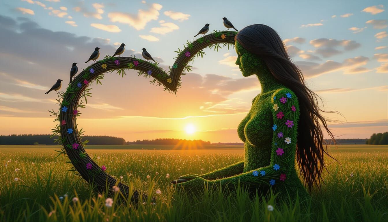 Ephemeral Land Art Sculpture with Female Figure