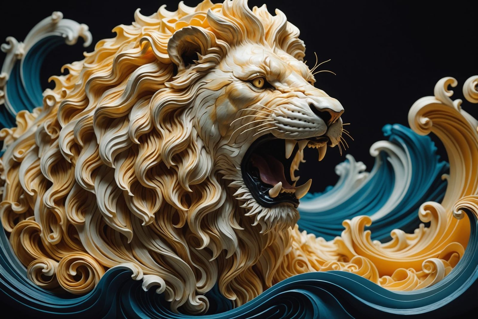 Roaring Lion Sculpture with Intricate Details