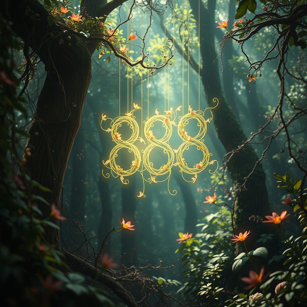 Surreal Forest Vines Converge to Form Ethereal Numerals 888