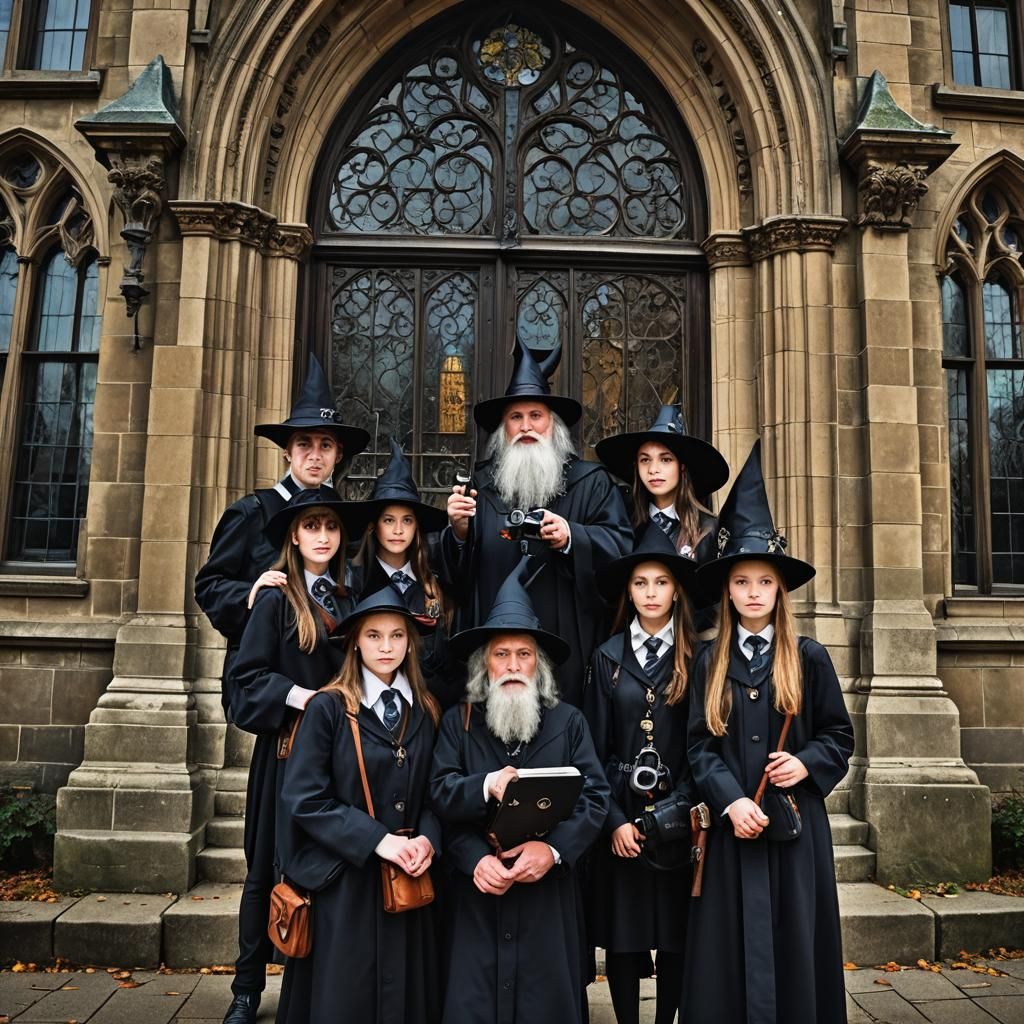 Teenage Witches and Wizards Pose for School Photo