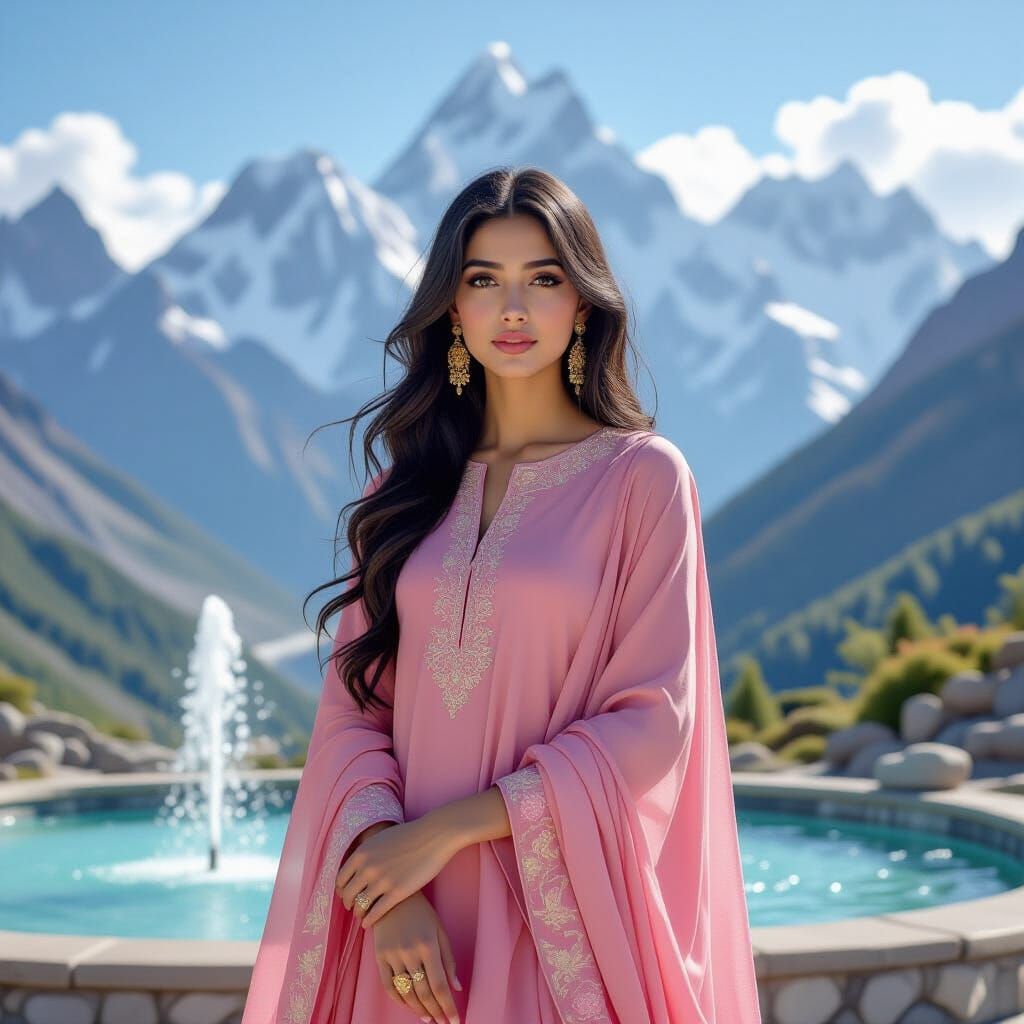 Pakistani Girl Posing Near Everest in Hyperrealism