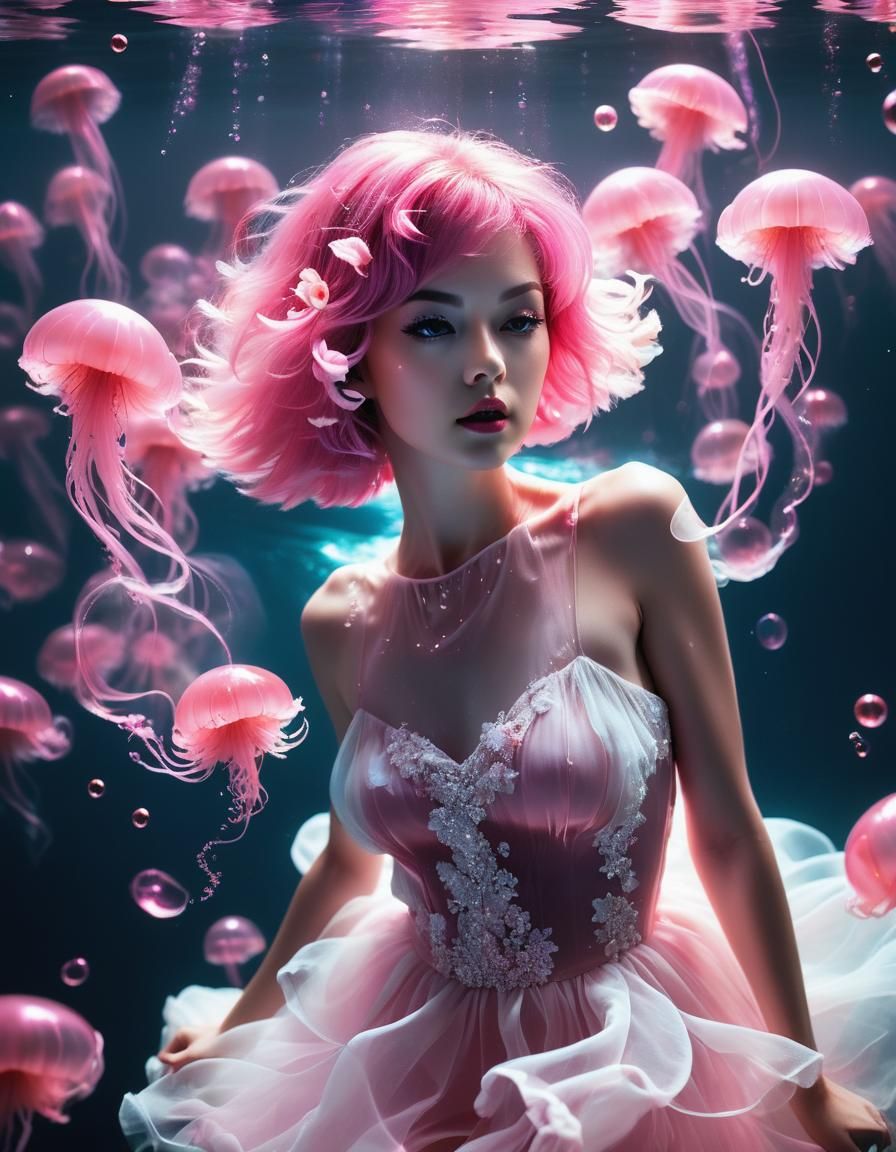 Ethereal Pink: Double Exposure Glitch Art Underwater