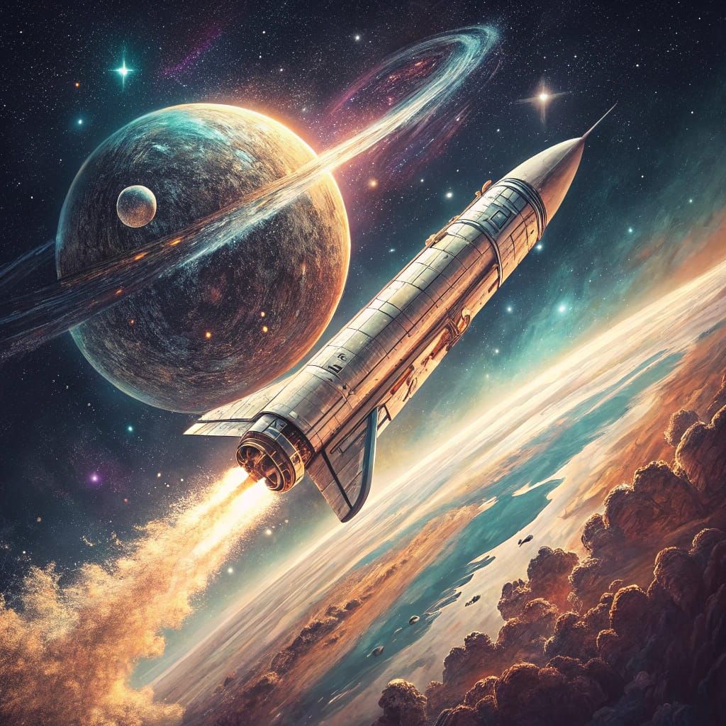Futuristic Rocket Soaring Through Starry Space
