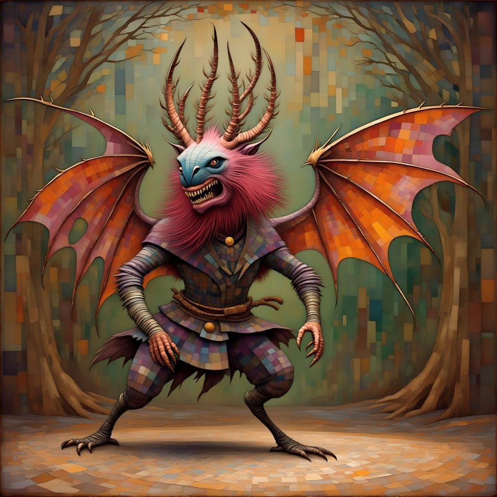 Magical Scottish Beast Hovering with Copper Panels