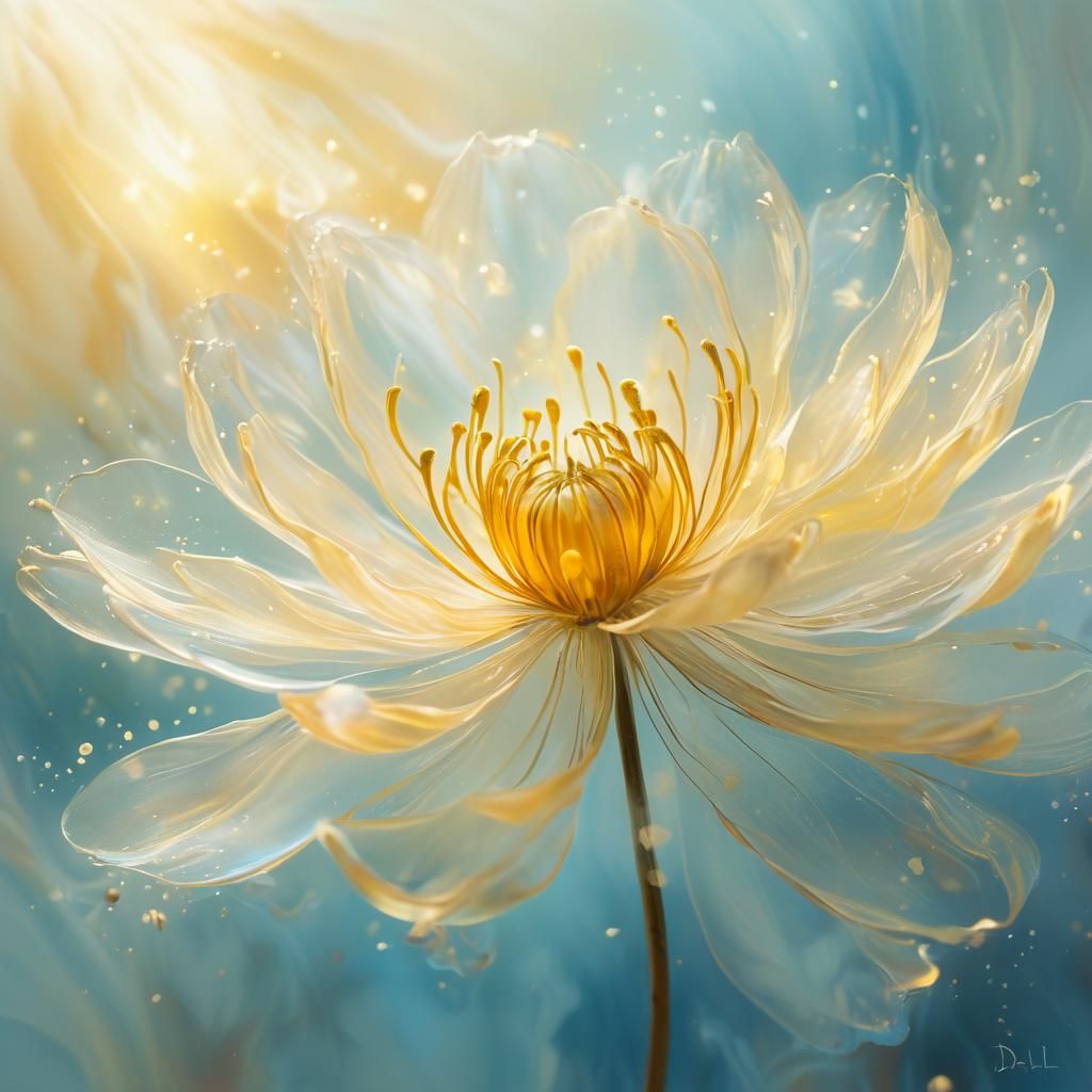 Ethereal Dreamscape: Glowing Flower in Iridescent Mist