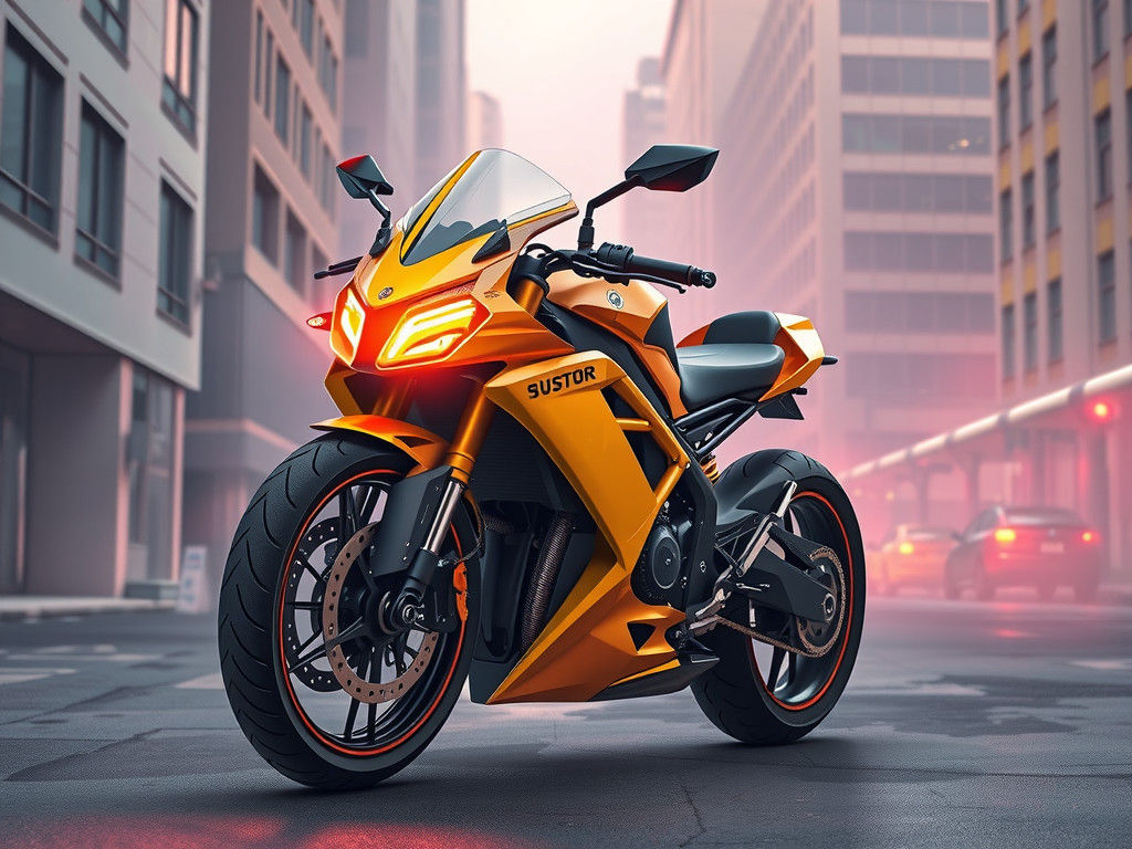 Neon Motorcycle in Futuristic Cityscape
