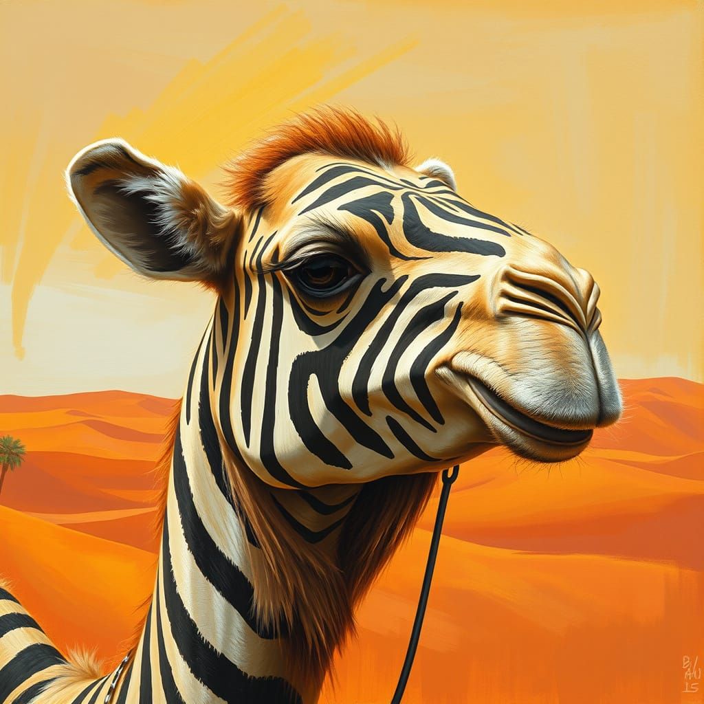 Camel with Zebra Stripes in Bold Brushstrokes