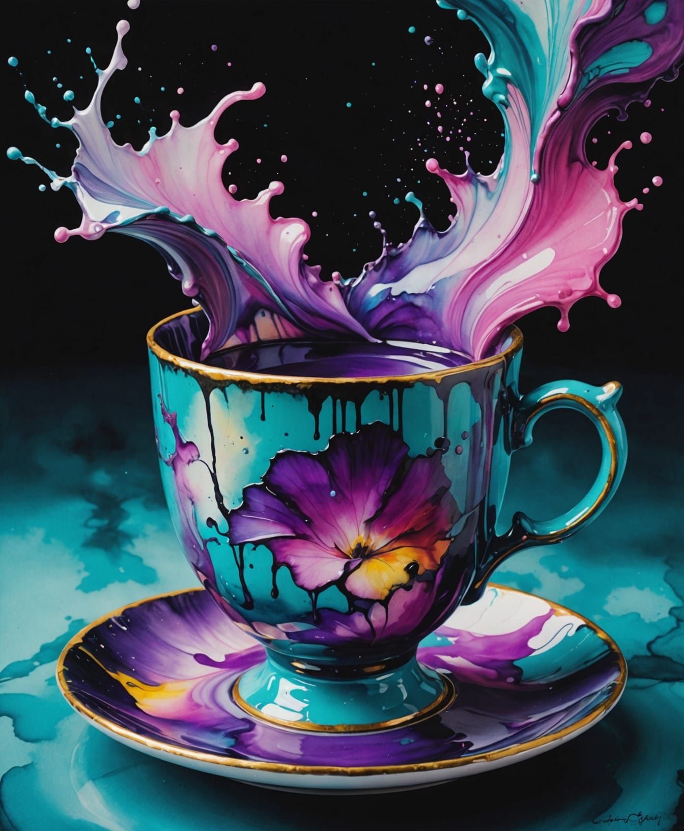Antique Teacup Unleashes Pastel Storm in Vibrant Splash Art ...