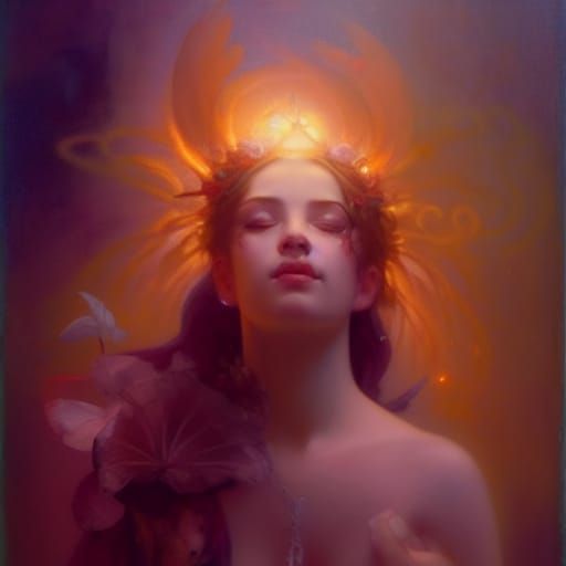 Hypnos, God of Sleep in Decopunk Fairycore Cityscape