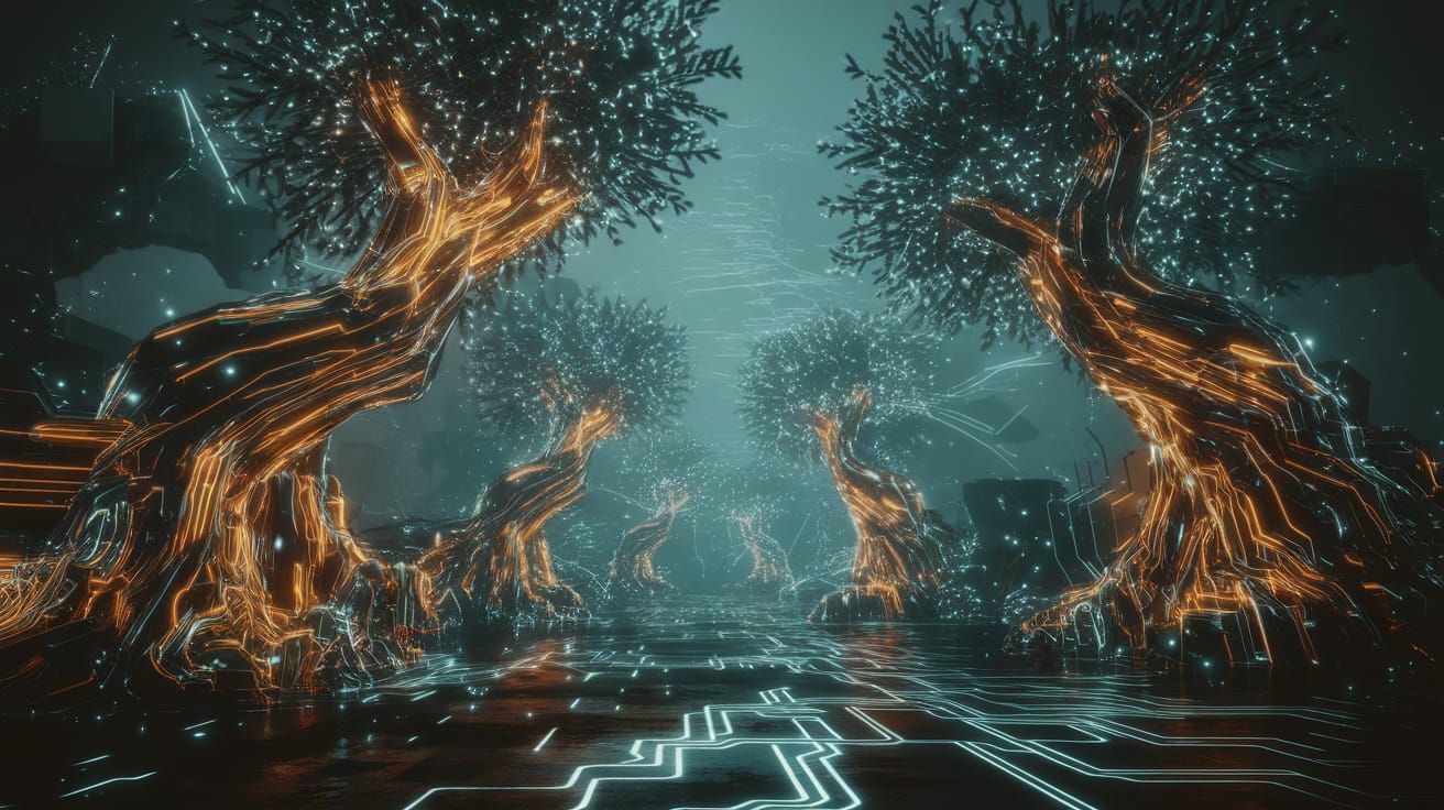 Enchanted Circuit Forest with Digital Flora and Fauna