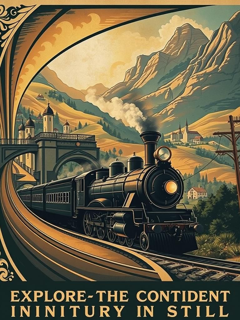 Art Deco Steam Train Travel Poster