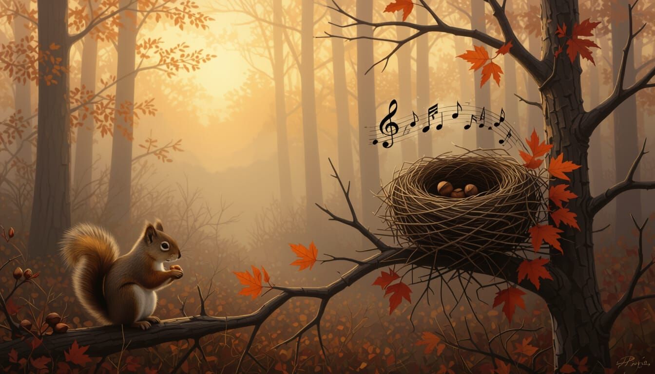 Autumn Forest Mist with Musical Bird's Nest