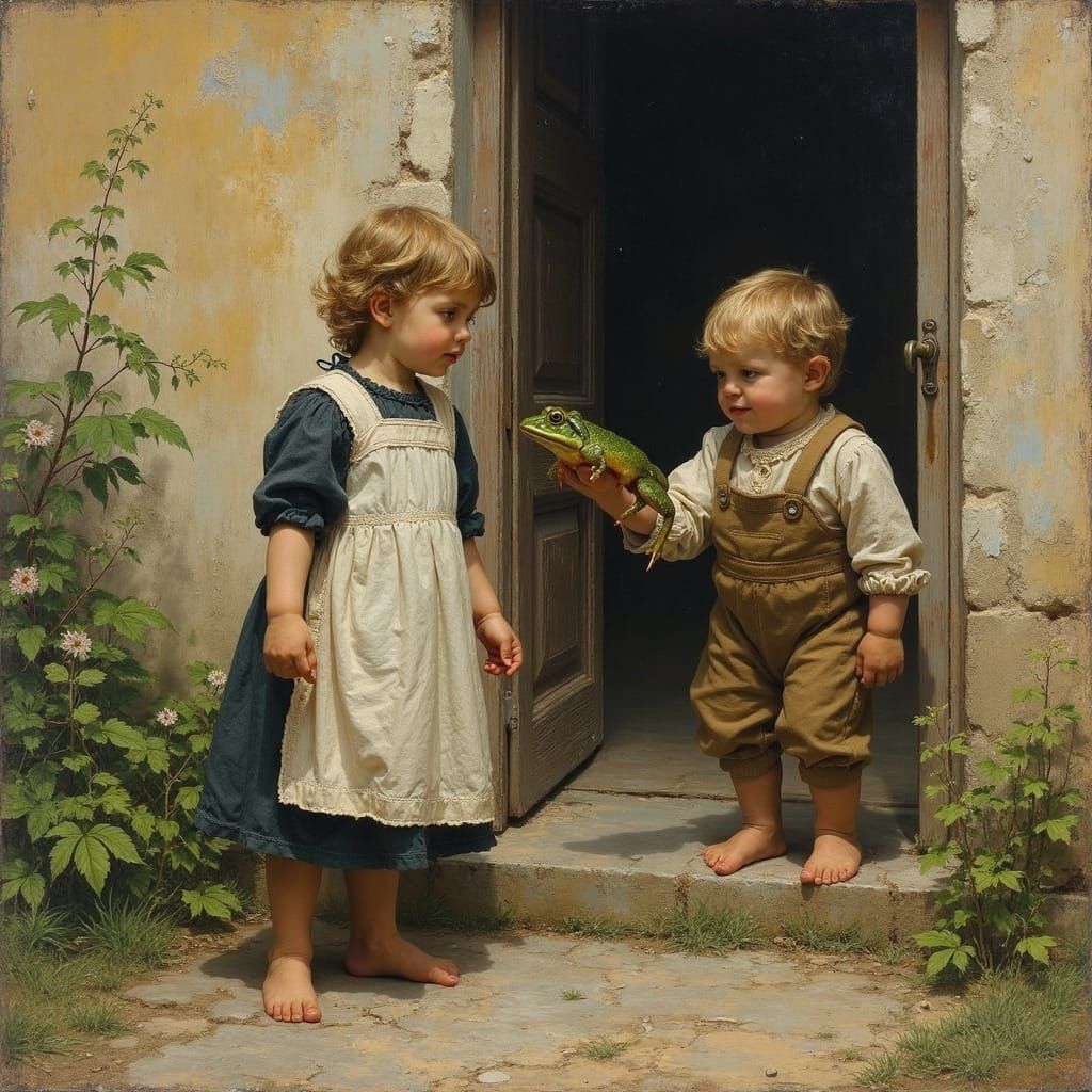 Whimsical Scene of Childhood Wonder in Impressionist Style