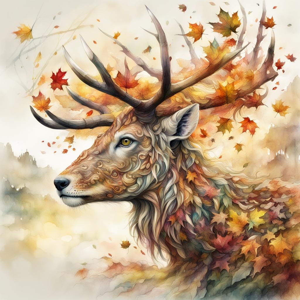 Autumnal Animal in Digital Watercolor Illustration