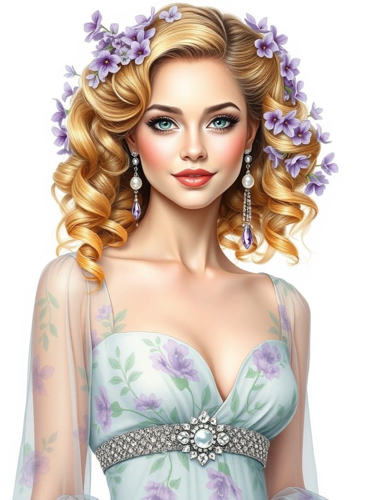 Full body, enchanting hyper realistic detailed acrylic-watercolor mix painting inked with delicate precision of a young ...