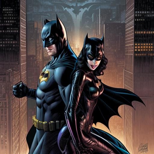 Batman and Catwoman in Comic Book Art Style