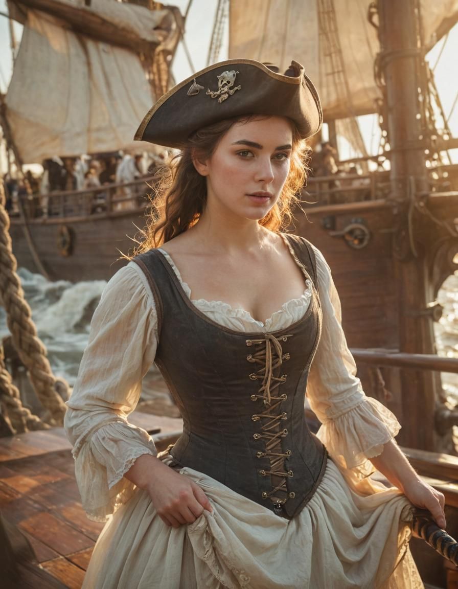 Pirate Woman Captain Portrait in Romanticism Style