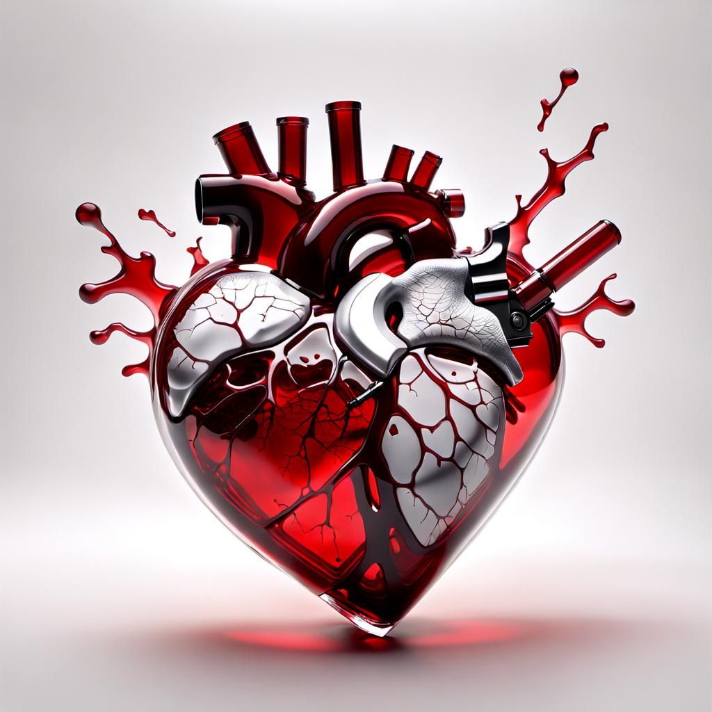 Fragile Glass Heart with Pistol, CGI Art