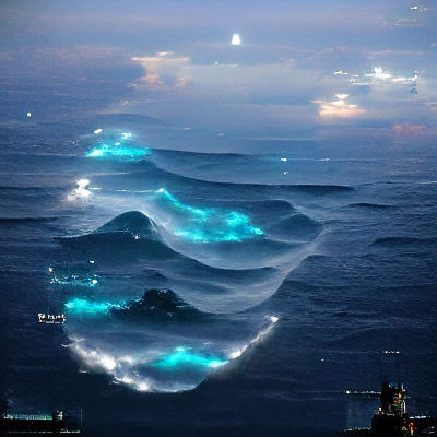 Ethereal Ghost Ship Sailing a Calm Ocean