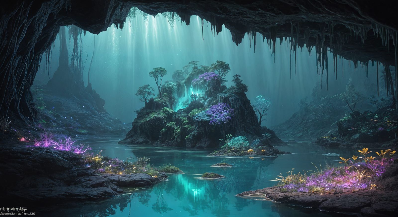 Ethereal Grotto Illuminated by Bioluminescent Wonders