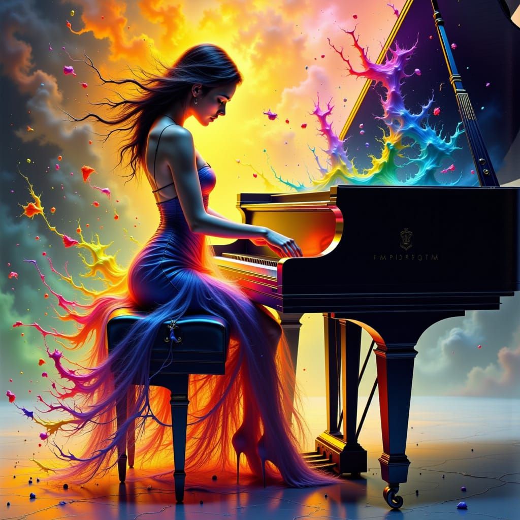 Pianist's Hands Create Colorful Music in Surreal Style