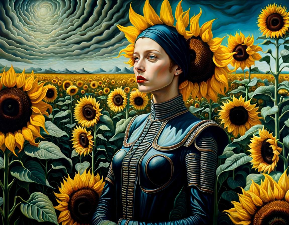 Alien Haute Couture in Surreal Sunflower Field