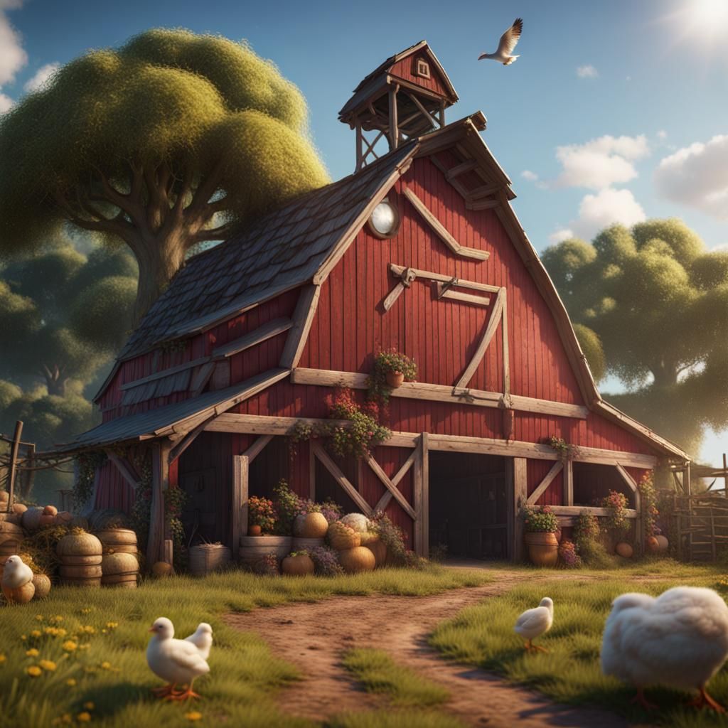 Baby Chick's Summer Barn: Detailed Matte Painting