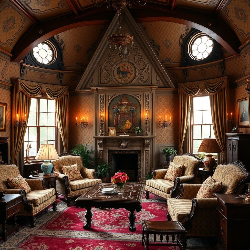 Victorian Home with Embroidered Family Crest