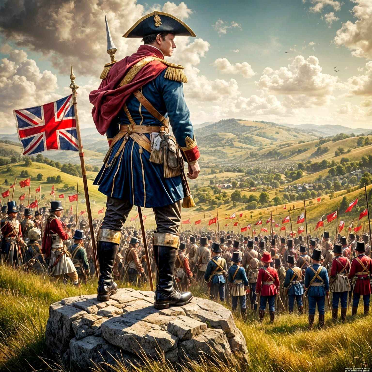 Napoleon Surveys Waterloo Battlefield as Impasto Painting