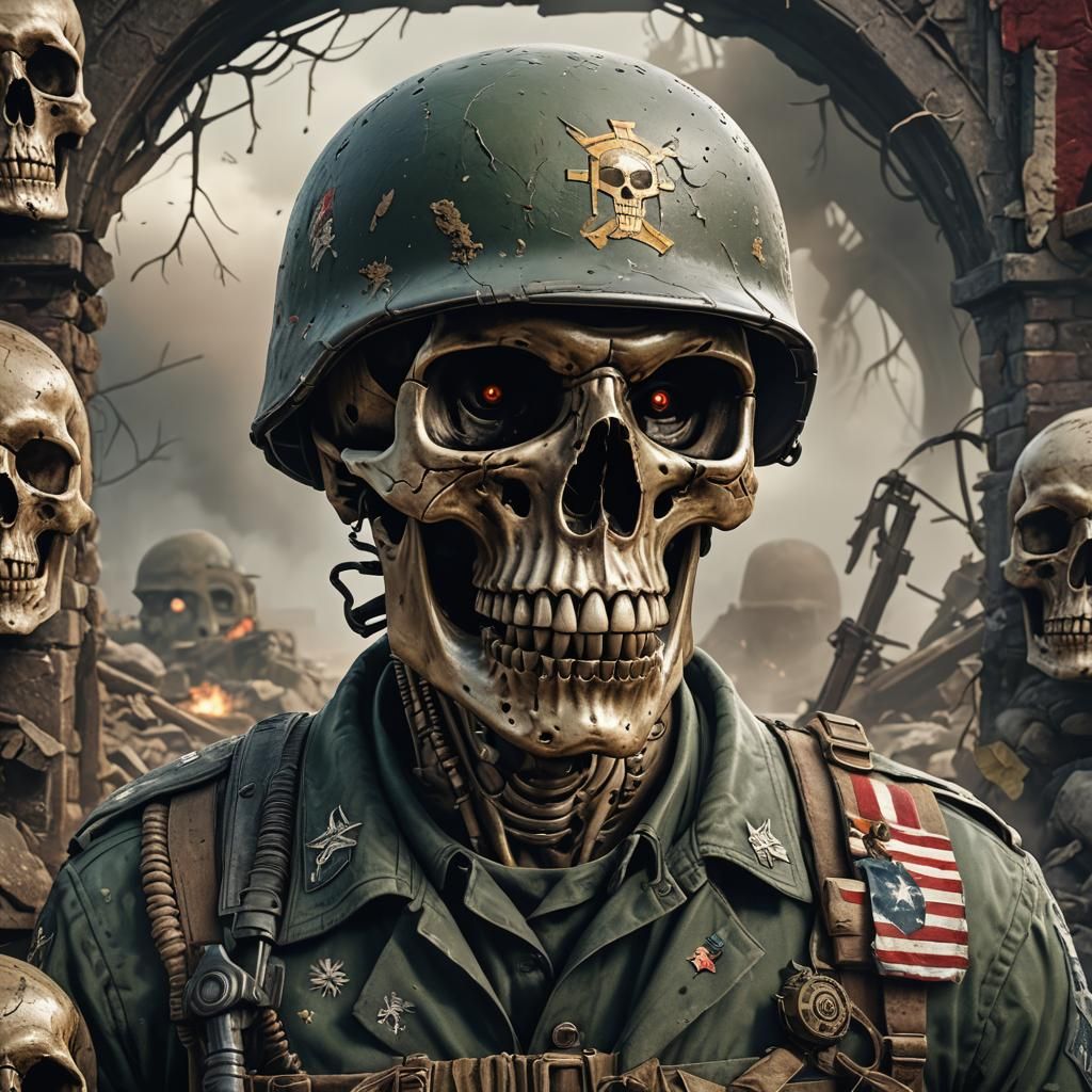 WWII US Soldier Skull: Detailed Matte Painting